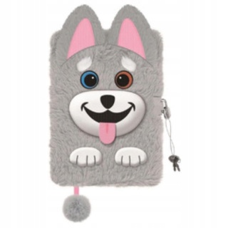 Notatnik pamiętnik kudłacz z kłódką Wilk Wilczek Husky szary