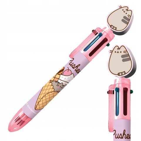 Notatnik pamiętnik pluszowy pastelowy róż kot+ długopis 6-kolorowy Pusheen