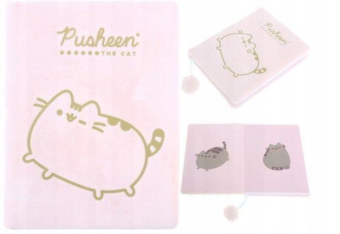 Notatnik pamiętnik pluszowy pastelowy róż kot+ długopis 6-kolorowy Pusheen