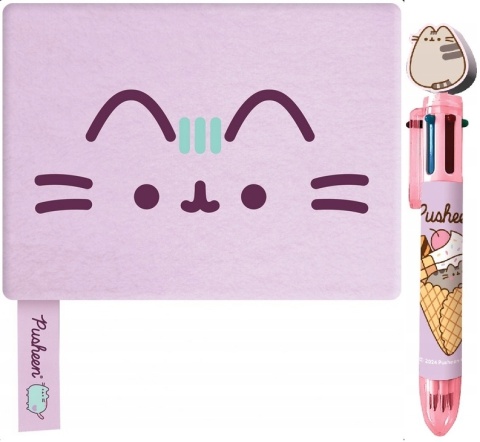 Notatnik pamiętnik pluszowy z futerkiem + długopis 6-kolorowy kot Pusheen