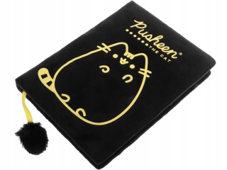 Notatnik pamiętnik pluszowy z futerkiem + długopis czarny Gold kot Pusheen