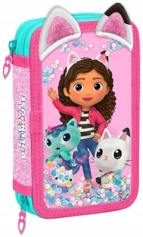 Piórnik dwukomorowy z wyposażeniem KOCI DOMEK GABI