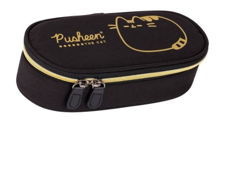Piórnik saszetka z przegródkami i klapką kot Pusheen czarny złoty