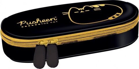 Piórnik saszetka z przegródkami i klapką kot Pusheen czarny złoty