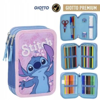 Piórnik trzykomorowy rozkładany potrójny z wyposażeniem Stich LILO I STITCH
