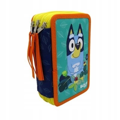 Piórnik trzykomorowy z wyposażeniem BINGO I BLUEY liście