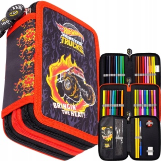 Piórnik trzykomorowy z wyposażeniem hot wheels moster Trucks