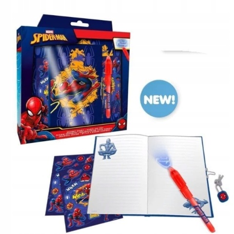 SPIDERMAN sekretny pamiętnik naklejki długopis UV