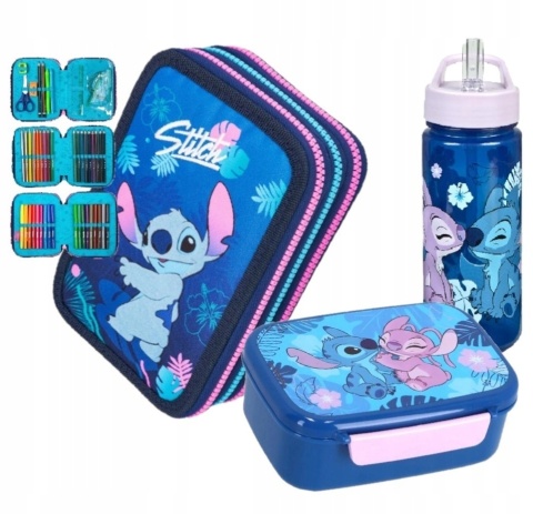 Bidon na wodę 500ml śniadaniówka piórnik z wyposażeniem Stich Andzia Stitch
