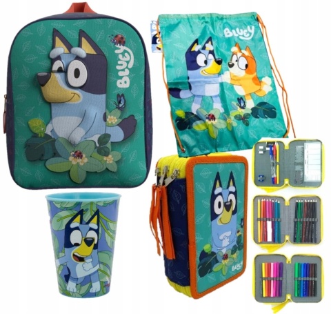 Bluey i Bingo wyprawka do przedszkola plecak piórnik rozkładany worek kubek