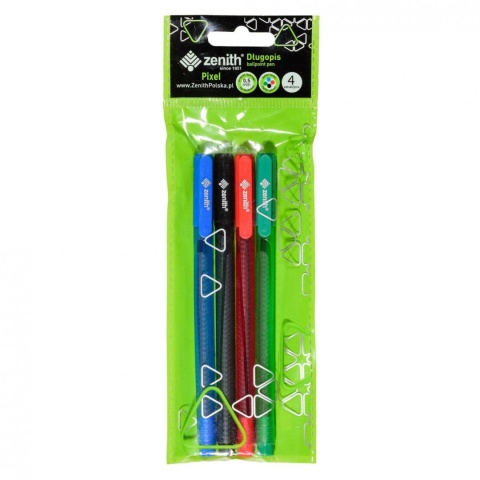 Długopis Zenith PIXEL 0,5mm 4 kolory niebieski czarny zielony czarny 4 szt