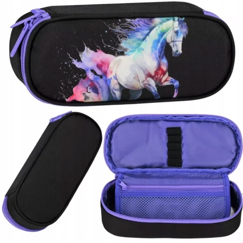 Konie koń tęczowy Piórnik saszetka z przegródkami i klapką
