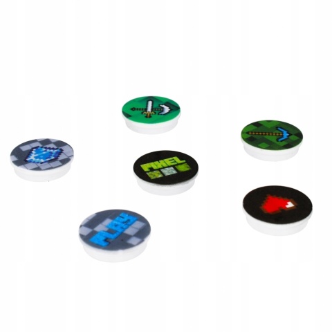 Magnesy okrągłe do tablicy magnetycznej PIXEL GAME gamer 6 szt