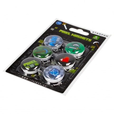 Magnesy okrągłe do tablicy magnetycznej PIXEL GAME gamer 6 szt
