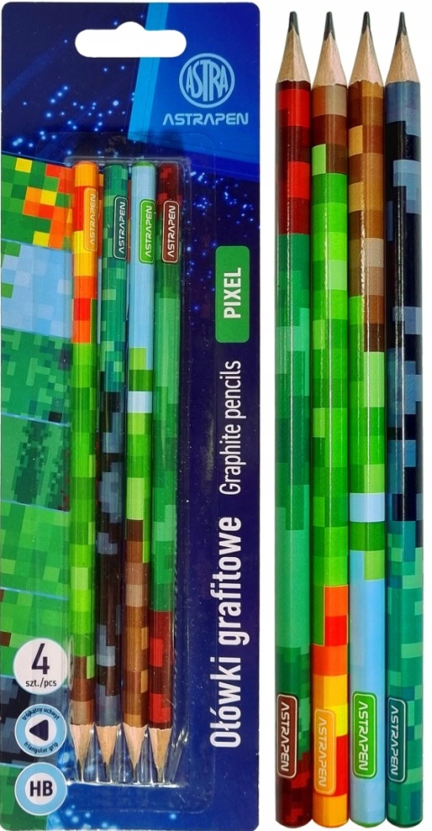 Ołówek trójkątny HB Pixel dla fanów minecraft ASTRA 4 szt