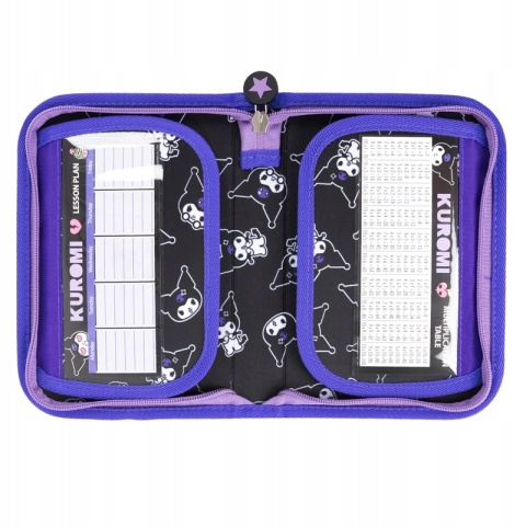 Piórnik bez wyposażenia rozkładany pojedynczy plan lekcji Kuromi czarny