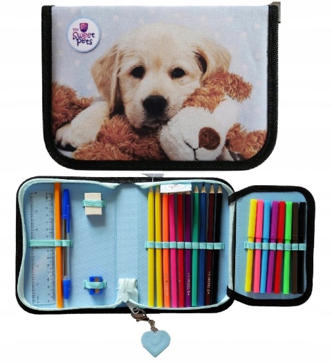 Piórnik rozkładany z wyposażeniem plan lekcji pies szczeniak Sweet pets