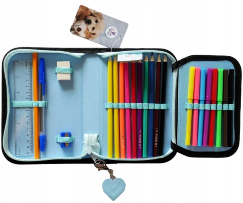 Piórnik rozkładany z wyposażeniem plan lekcji pies szczeniak Sweet pets