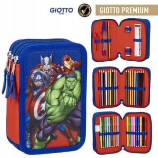 Piórnik trzykomorowy rozkładany potrójny z wyposażeniem AVENGERS Hulk Thor