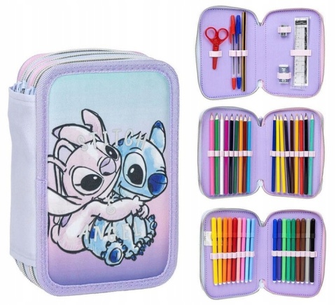 Piórnik trzykomorowy rozkładany potrójny z wyposażeniem Stich STITCH Andzia