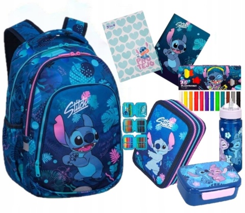 Plecak piórnik z wyposażeniem bidon śniadaniówka plastelina zeszyt STITCH