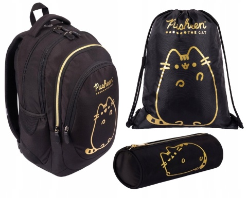 Plecak szkolny + worek na kapcie + piórnik tuba PUSHEEN GOLD