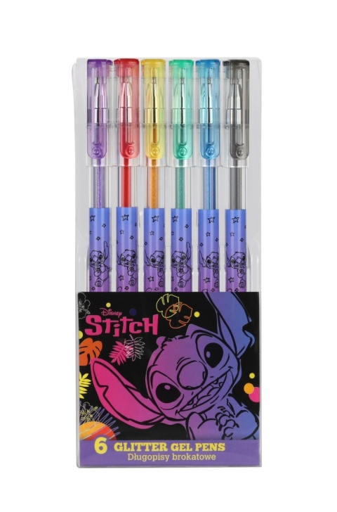 Długopisy żelowe brokatowe Lilo i Stitch Stich 6 sztuk