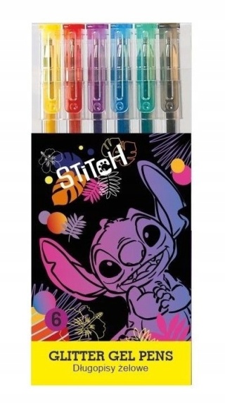 Długopisy żelowe brokatowe Lilo i Stitch Stich 6 sztuk