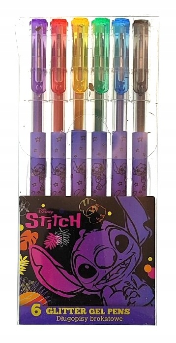 Długopisy żelowe brokatowe Lilo i Stitch Stich 6 sztuk