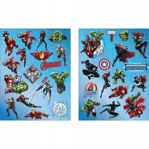 Naklejki zestaw metaliczne Avengers Hulk Thor Kapitan Ameryka Iron man