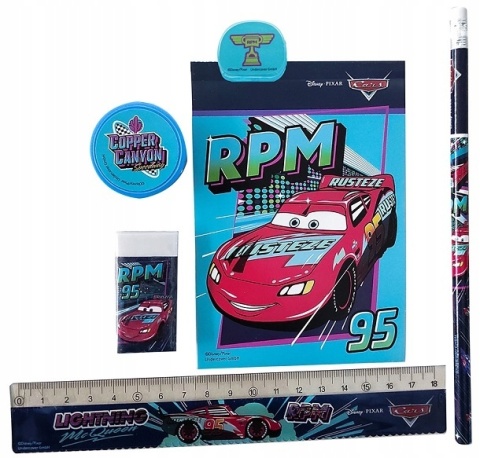 Organizer na biurko linijka ołówek notesik gumka AUTA ZYGZAK MCQUEEN 7 el