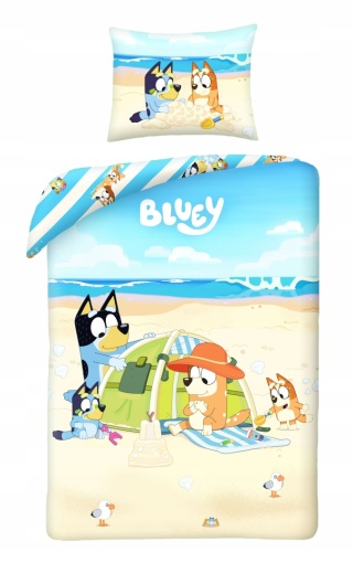 Pościel bawełniana Bingo i Bluey pieski na plaży |Blue r.140x200