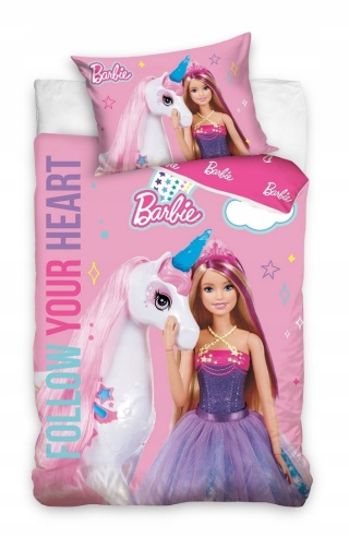 Pościel bawełniana komplet dwustronna 100x135 + 40x60 Barbie jednorożec