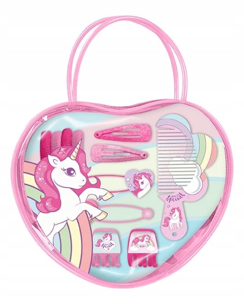 Spinki gumki grzebień do włosów torebeczka kosmetyczka unicorn jednorożec Spinki gumki grzebień do włosów torebeczka kosmetyczka unicorn jednorożec