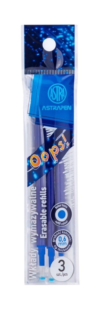 Wkład do długopisu wymazywalnego uniwersalny oops Astra 3 szt Wkład do długopisu wymazywalnego uniwersalny oops Astra 3 szt