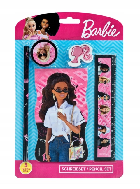 Zestaw do pisania 5el ołówek linijka gumka notes temperówka BARBIE