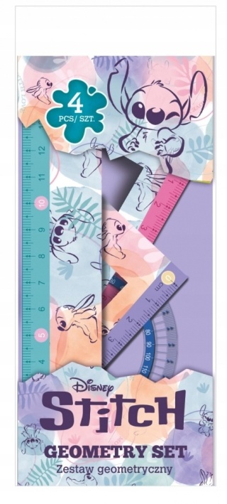 Zestaw geometryczny 4 elementy linijka ekierka kątomierz LILO I STITCH love
