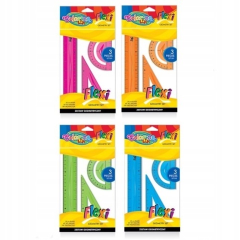 Zestaw geometryczny elastyczny 3 elementy linijka 15 cm ekierka kątomierz