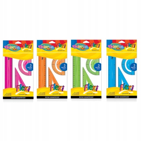 Zestaw geometryczny elastyczny 3 elementy linijka 15 cm ekierka kątomierz