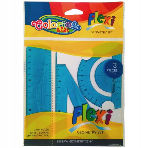 Zestaw geometryczny elastyczny 3 elementy linijka 15 cm ekierka kątomierz
