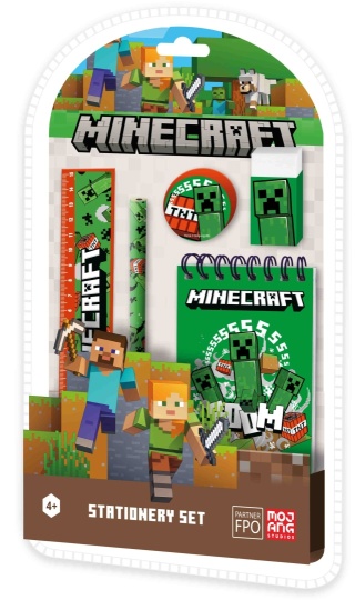 Zestaw przyborów do pisania notes ołówek linijka gumka 5 el Minecraft