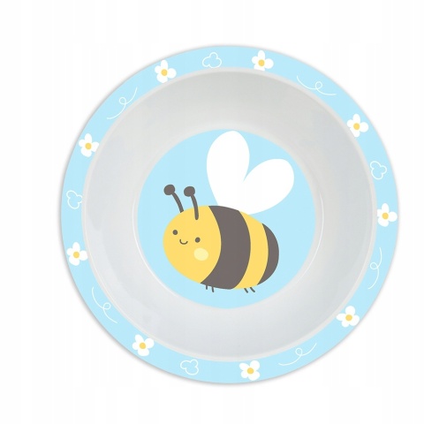 Zestaw śniadaniowy miska talerzyk sztućce łyżka widelec Pszczoła kwiaty