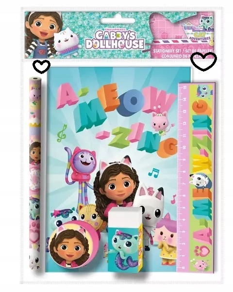 Zestaw szkolny 5el ołówek linijka KOCI DOMEK GABI