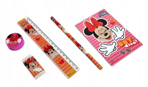 Zestaw szkolny 5el ołówek linijka temperówka notes gumka Myszka Minnie