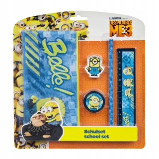 Zestaw szkolny 5el piórnik ołówek linijka MINIONKI