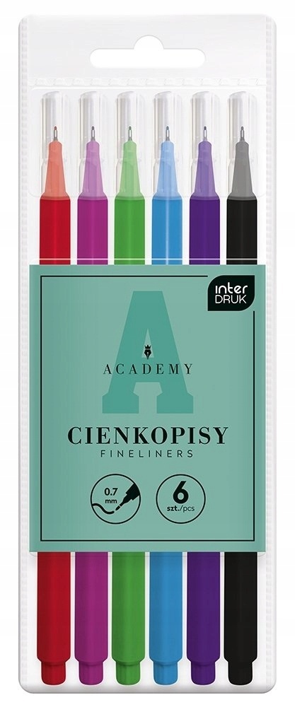 Cienkopis pisaki czerwony zielony niebieski INTERDRUK Academy 0,7 mm 6 szt Cienkopis pisaki czerwony zielony niebieski INTERDRUK Academy 0,7 mm 6 szt