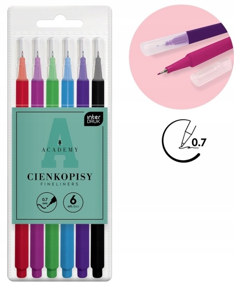 Cienkopis pisaki czerwony zielony niebieski INTERDRUK Academy 0,7 mm 6 szt Cienkopis pisaki czerwony zielony niebieski INTERDRUK Academy 0,7 mm 6 szt