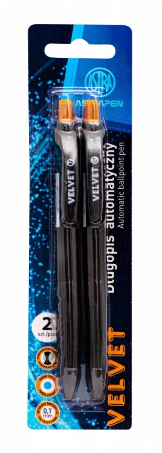 Długopis automatyczny z gumowym uchwytem ASTRA Velvet 0,7mm niebieski 2szt