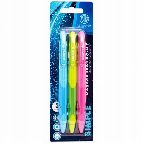 Długopis automatyczny z gumowym uchwytem ASTRA Velvet 1 mm niebieski 3 szt