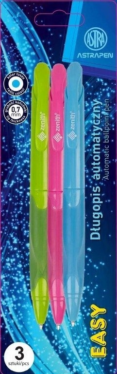 Długopis automatyczny z gumowym uchwytem ASTRA Velvet 1 mm niebieski 3 szt